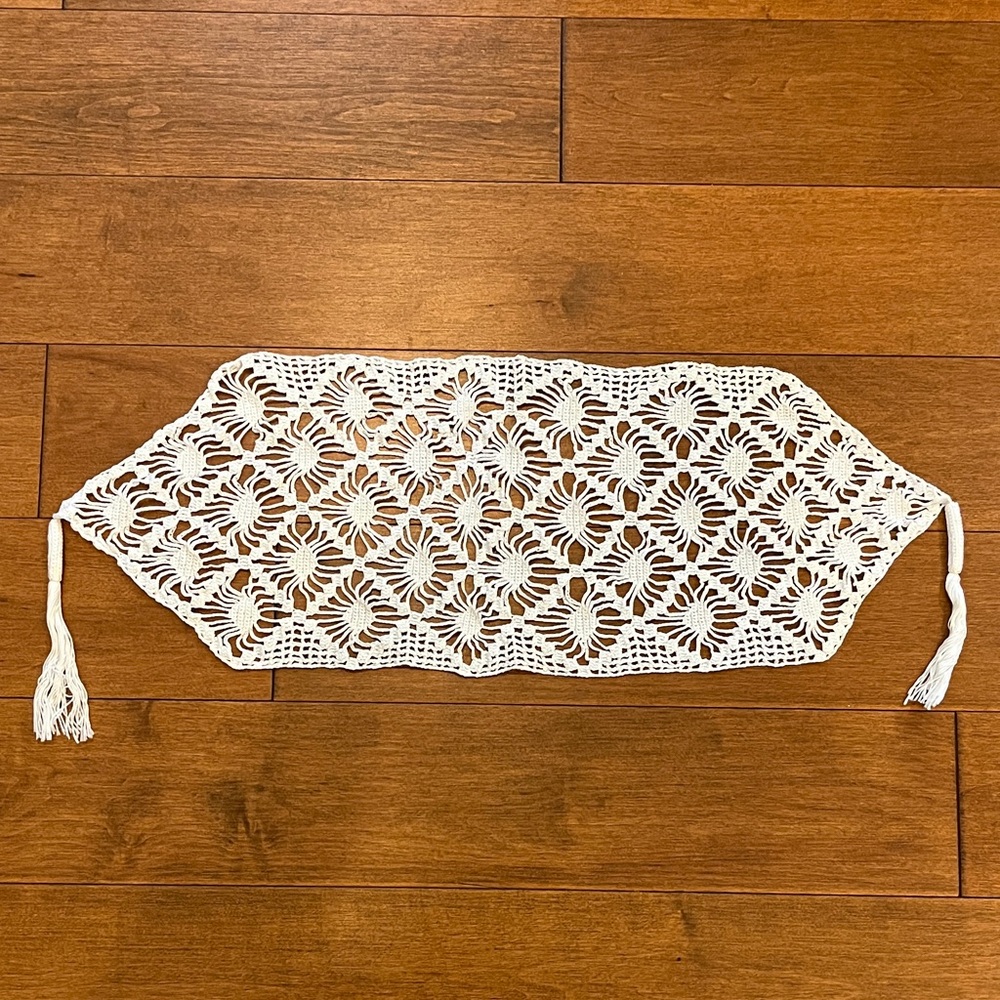 White Crochet Vintage Handmade Table Runner Topper Doily